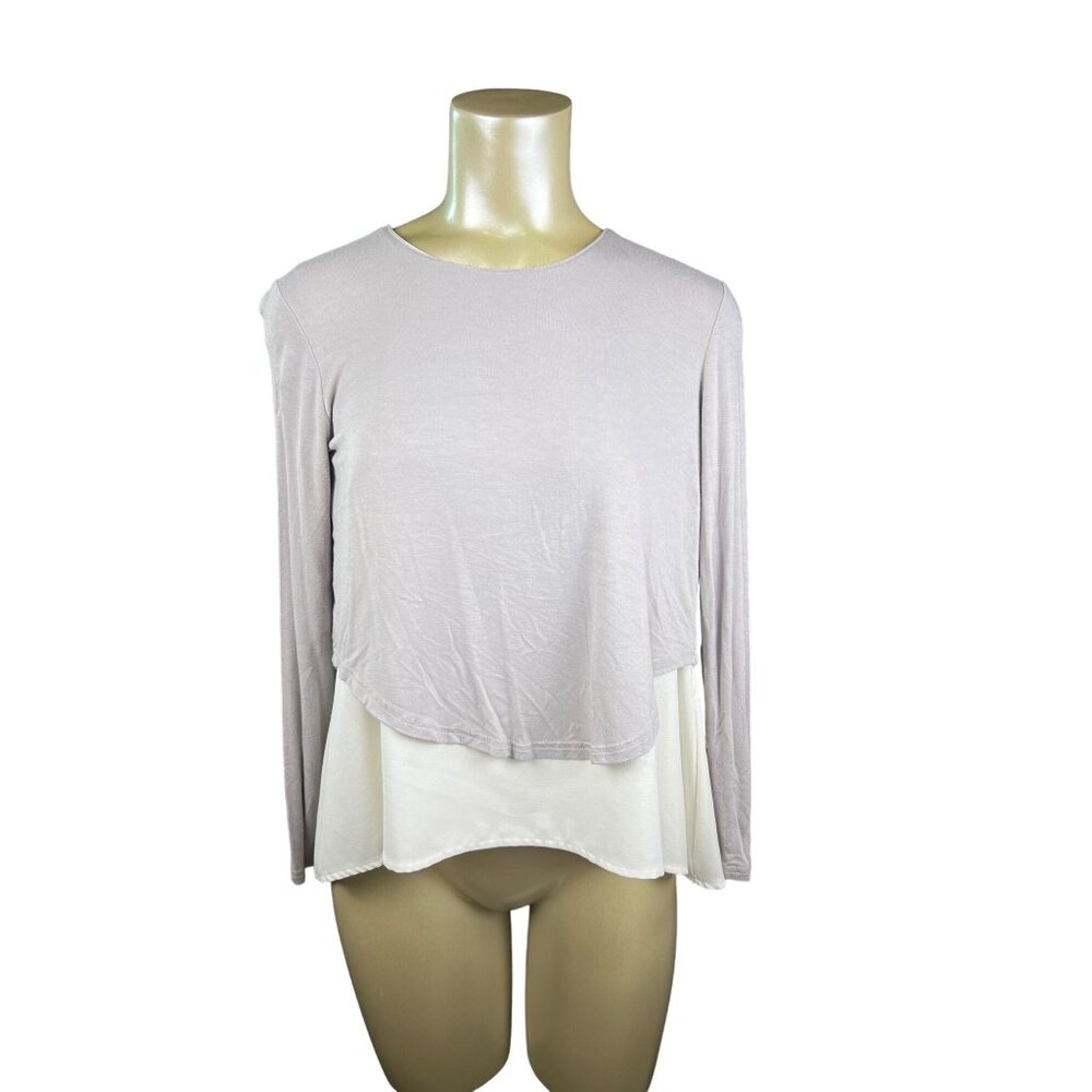 Women's Long Sleeve back Split T Shirt Chiffon Inserts gray white small z494